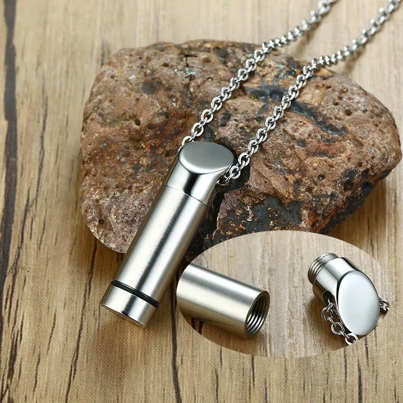 Beveled Cylinder Cremation Necklace