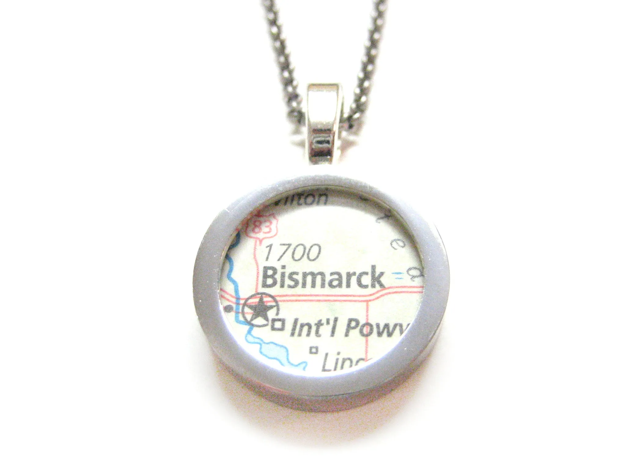 Bismarck North Dakota Map Pendant Necklace