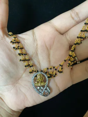 Black Bead Necklace With Two Tone Pendant