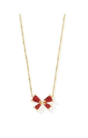 Blair Bow Small Short Pendant Necklace in Gold Bright Red Drusy