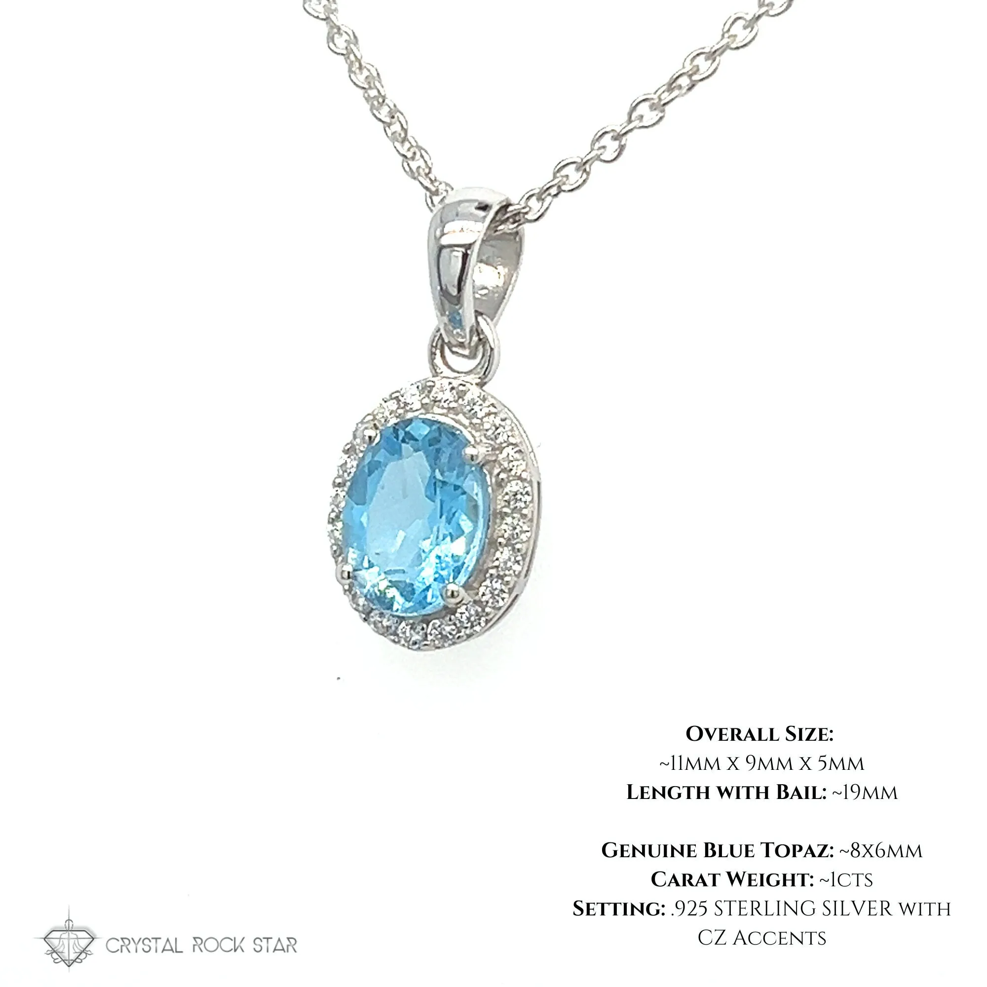 Blue Topaz Halo Sterling Silver Necklace