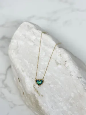 Bright Gold-Dipped Heart Charm Necklace - Green