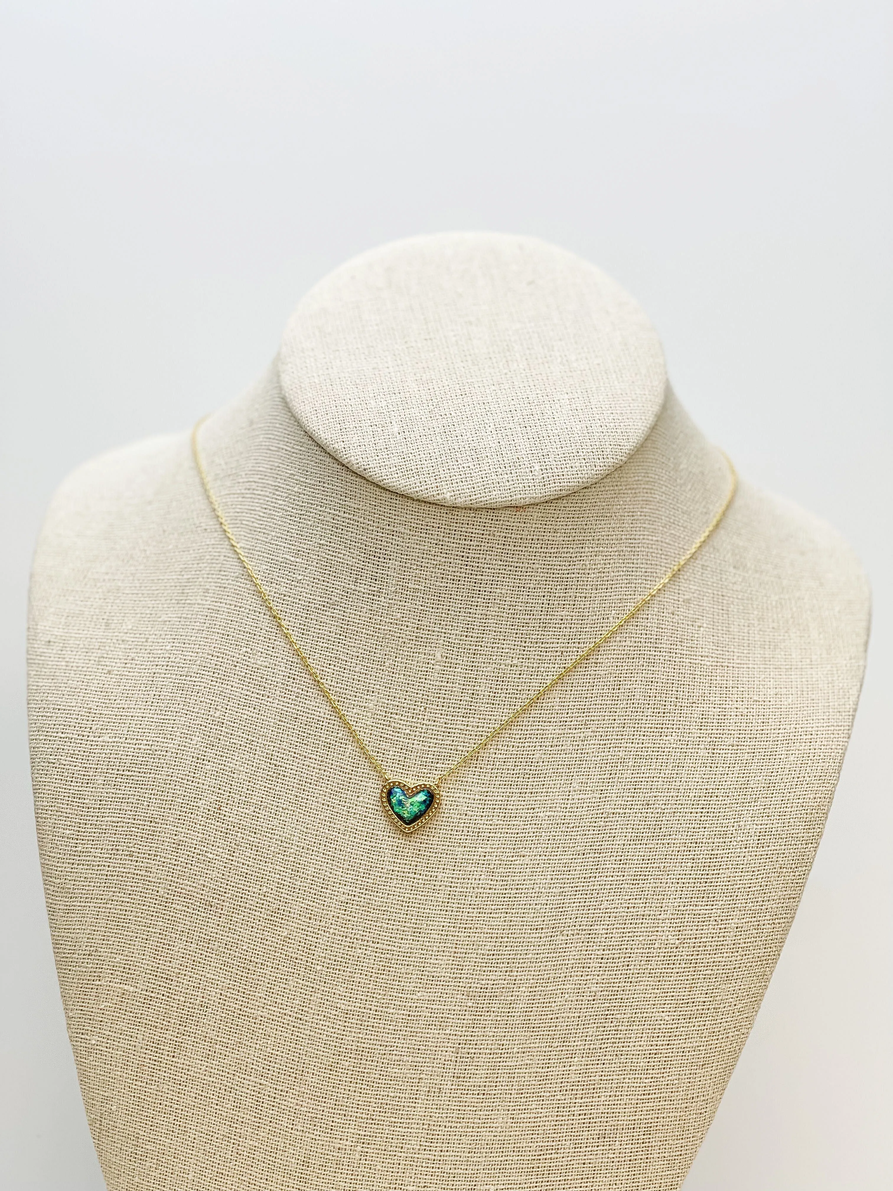 Bright Gold-Dipped Heart Charm Necklace - Green