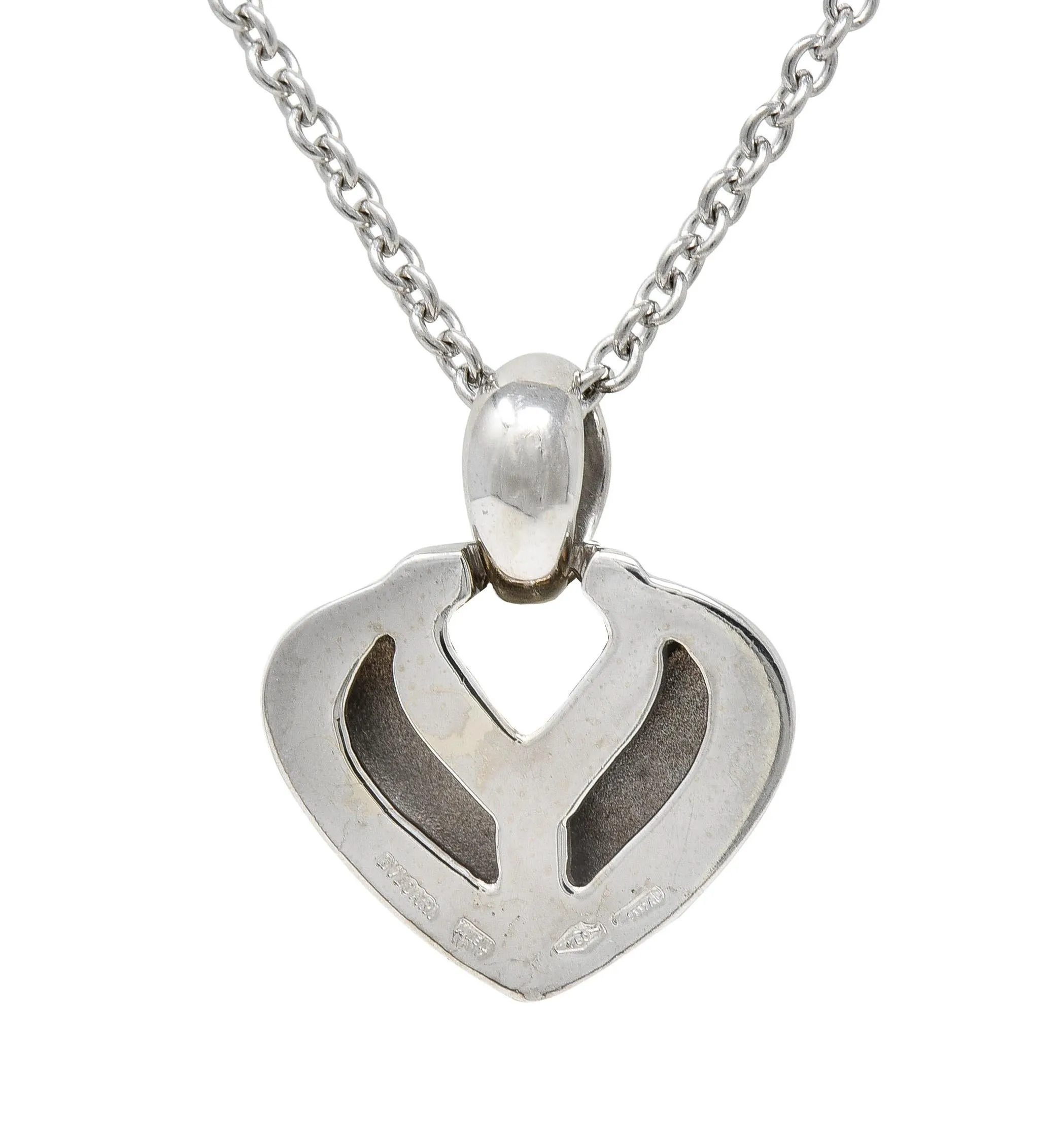Bulgari 1990's Diamond 18 Karat White Gold Doppio Cuore Heart Vintage Pendant Necklace
