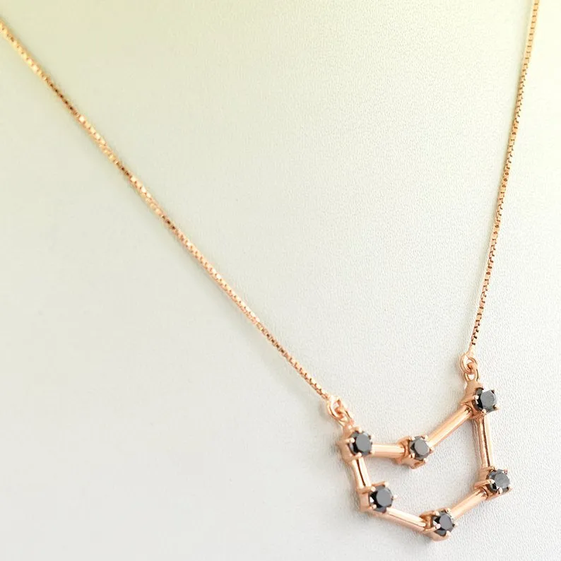 Capricorn Zodiac Sign, Black Diamond Pendant in 925 Silver with Rose Gold Finish. 0.60 Ct Certified