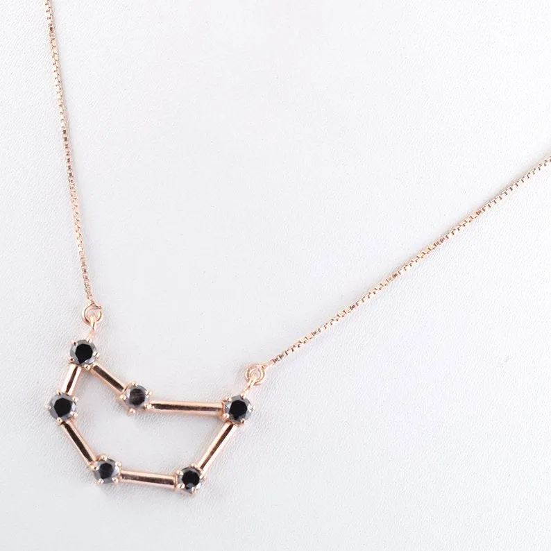 Capricorn Zodiac Sign, Black Diamond Pendant in 925 Silver with Rose Gold Finish. 0.60 Ct Certified
