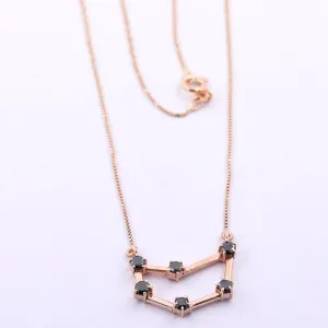 Capricorn Zodiac Sign, Black Diamond Pendant in 925 Silver with Rose Gold Finish. 0.60 Ct Certified