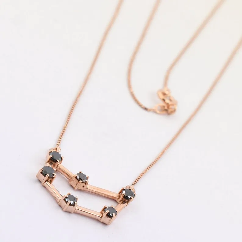 Capricorn Zodiac Sign, Black Diamond Pendant in 925 Silver with Rose Gold Finish. 0.60 Ct Certified