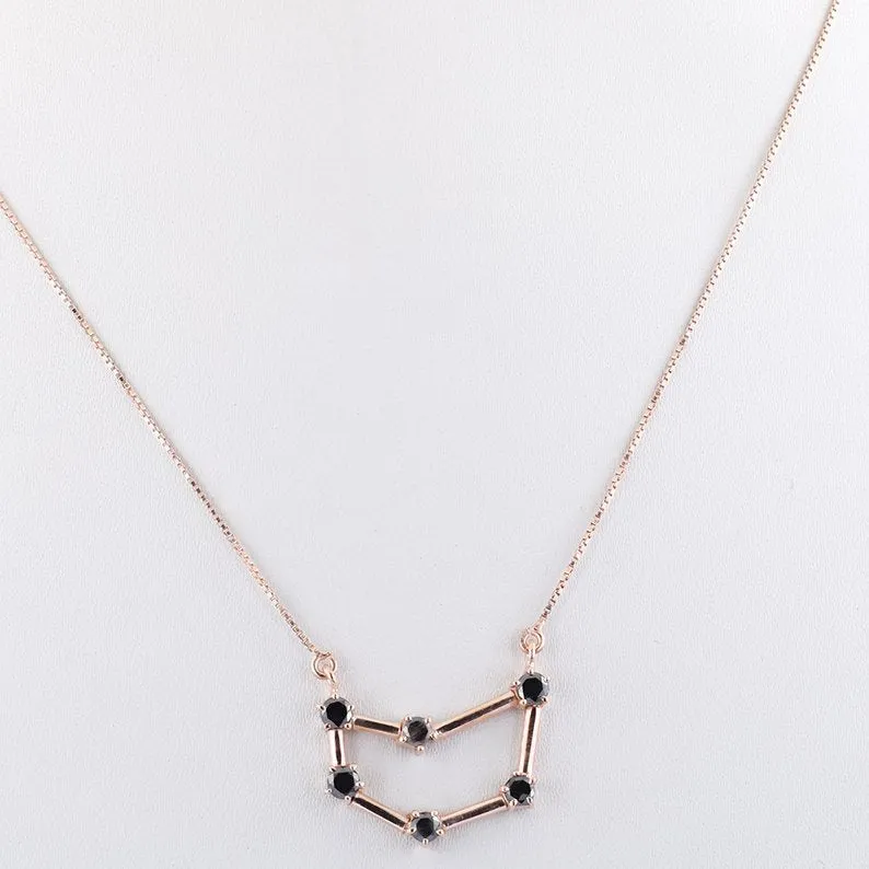 Capricorn Zodiac Sign, Black Diamond Pendant in 925 Silver with Rose Gold Finish. 0.60 Ct Certified