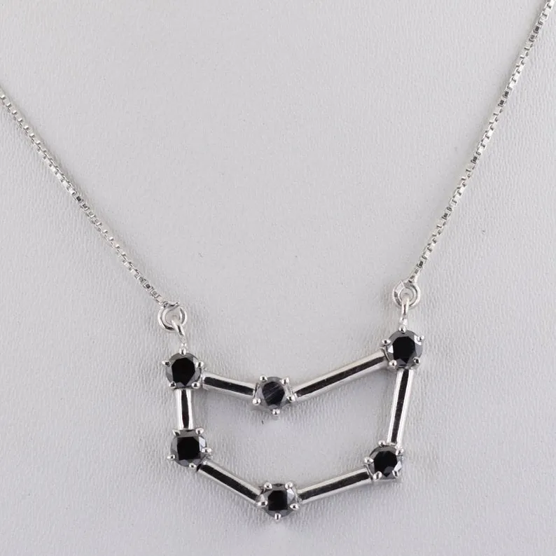 Capricorn Zodiac Sign, Black Diamond Pendant in 925 Silver with Rose Gold Finish. 0.60 Ct Certified