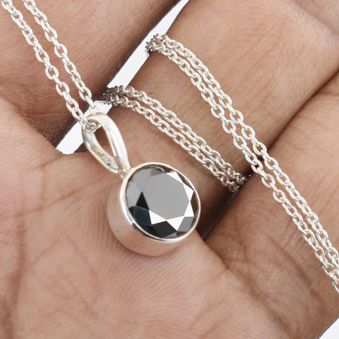Certified 3.50 Ct Black Diamond Solitaire Pendant in 925 Silver, Great Shine and Amazing Look