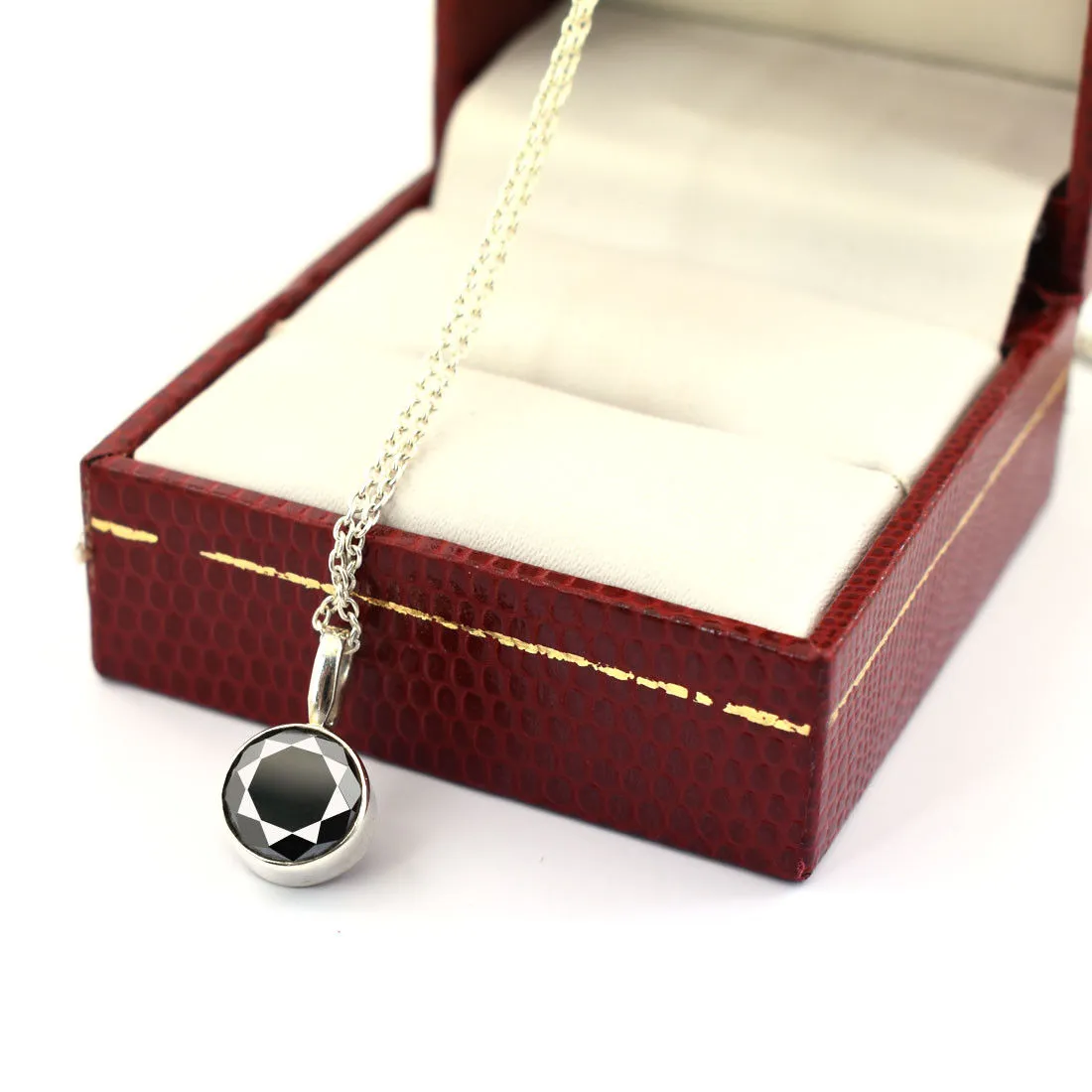Certified 3.50 Ct Black Diamond Solitaire Pendant in 925 Silver, Great Shine and Amazing Look