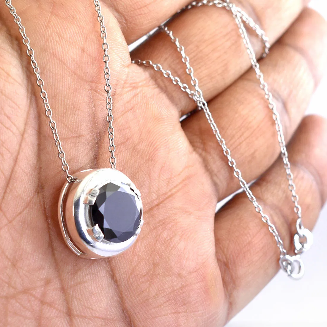 Certified 4 Ct Amazing Round Black Diamond Pendant in Sterling Silver- Great Shine & Luster