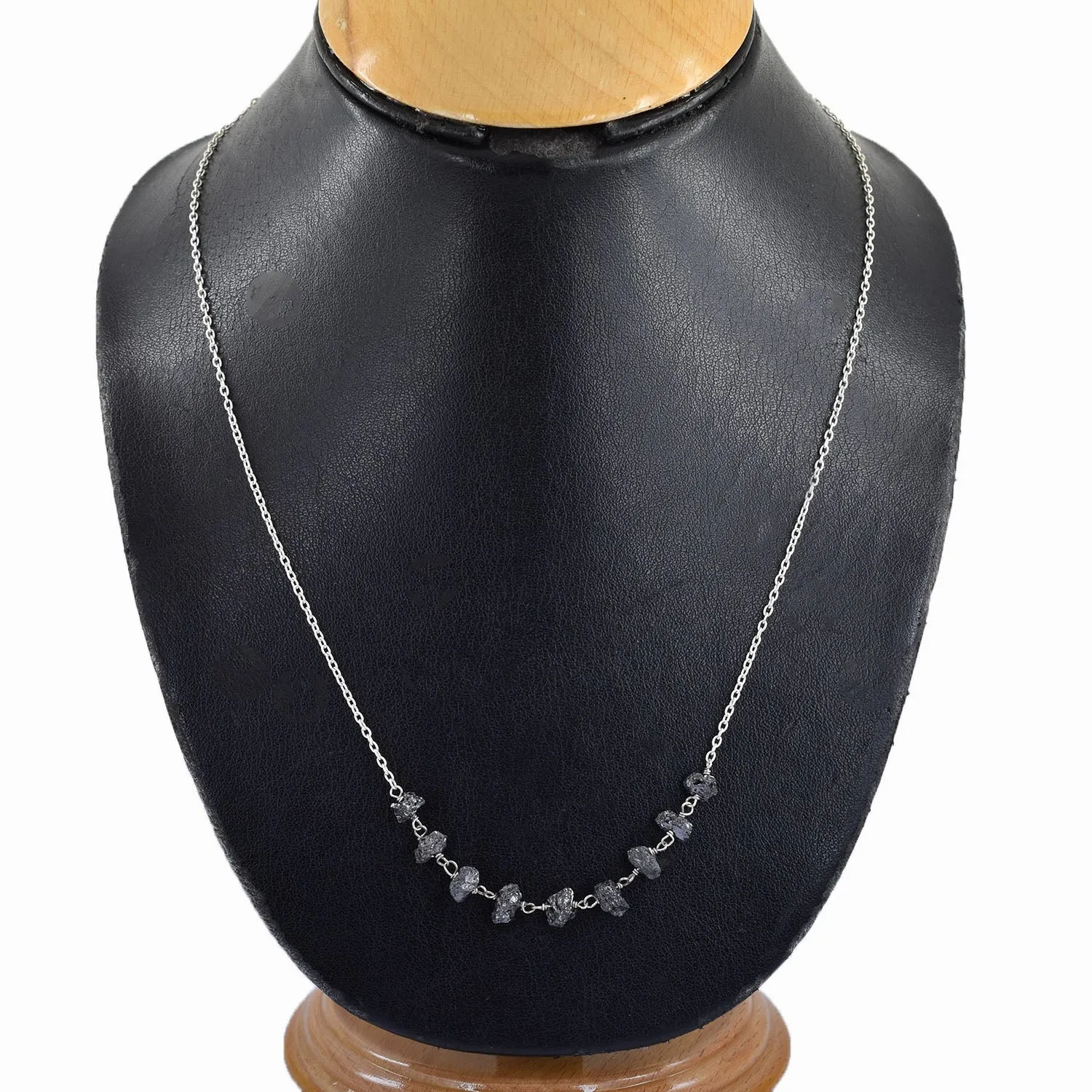 Certified 5-6 mm Rough Beaded Black Diamond Chain Necklace 925 Sterling Silver Unique Design!