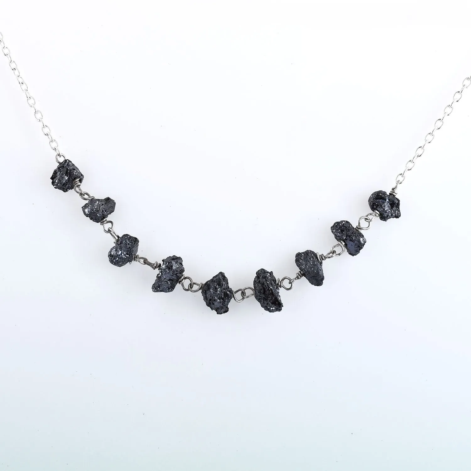 Certified 5-6 mm Rough Beaded Black Diamond Chain Necklace 925 Sterling Silver Unique Design!