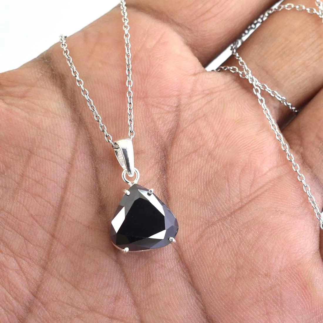 Certified 6 Ct Pear Shape Black Diamond Pendant In Sterling Silver, Great Shine & Excellent Quality