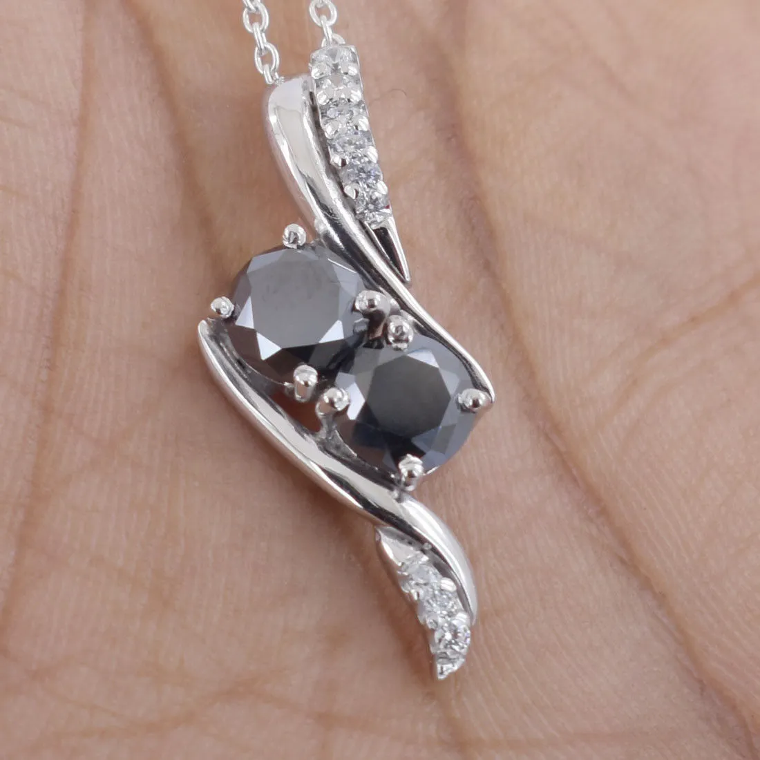 Certified Black Diamond Solitaires Pendant With White Diamond Accents. Ideal Gift for Anniversary