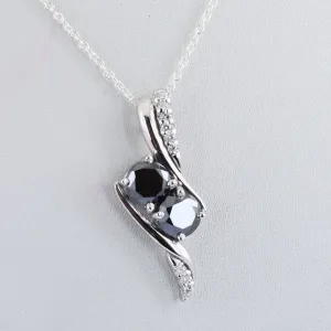 Certified Black Diamond Solitaires Pendant With White Diamond Accents. Ideal Gift for Anniversary