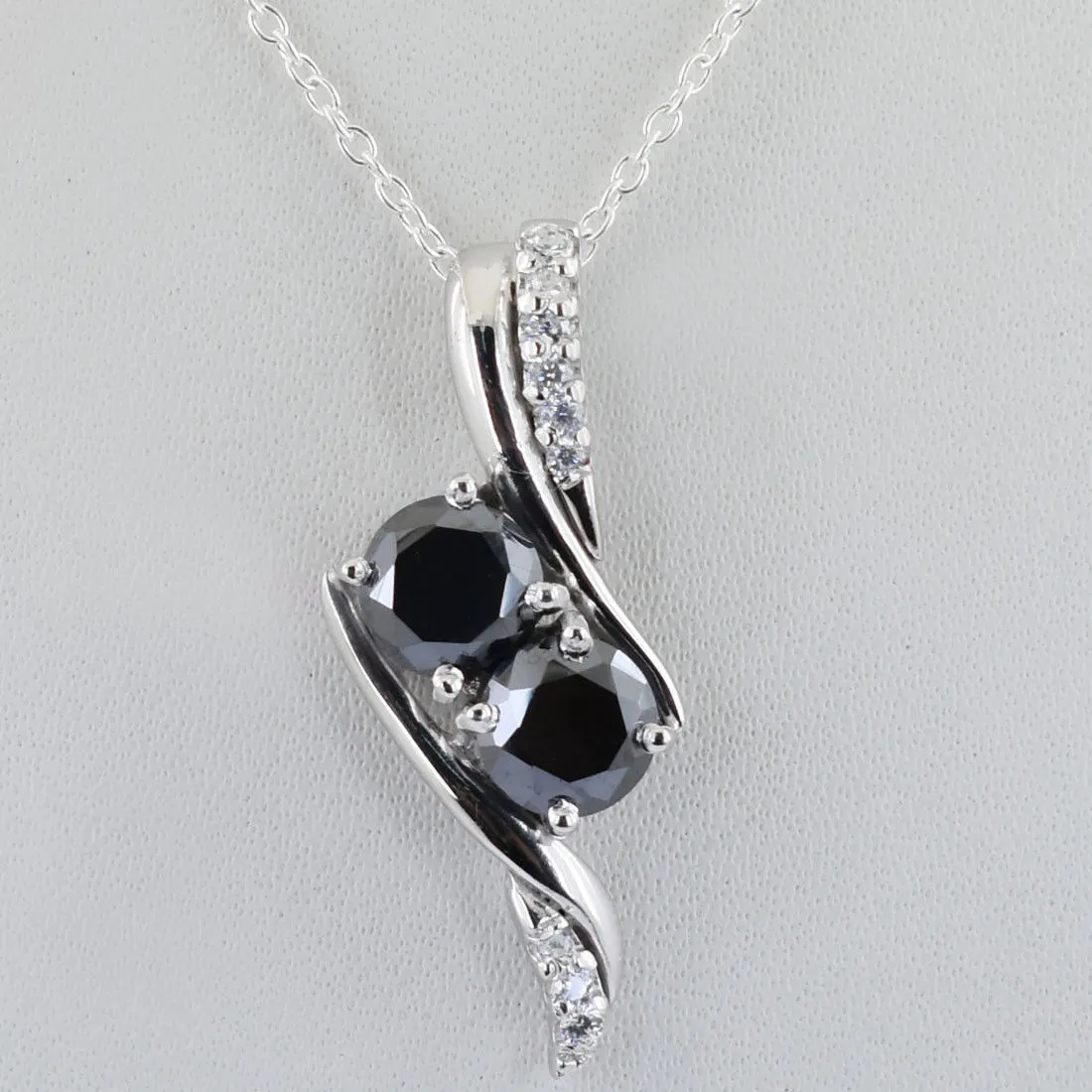 Certified Black Diamond Solitaires Pendant With White Diamond Accents. Ideal Gift for Anniversary