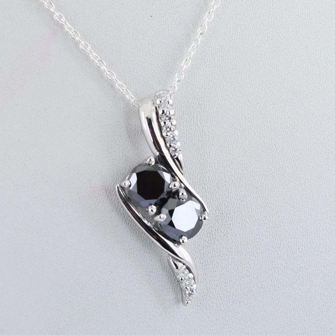 Certified Black Diamond Solitaires Pendant With White Diamond Accents. Ideal Gift for Anniversary