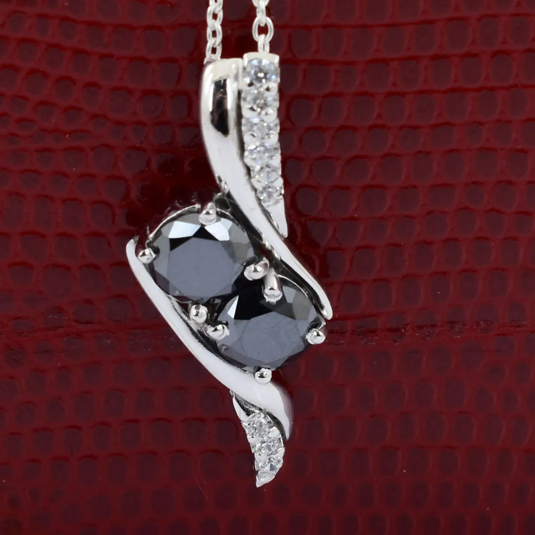 Certified Black Diamond Solitaires Pendant With White Diamond Accents. Ideal Gift for Anniversary