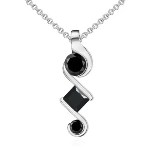 Certified Gorgeous Black Diamond Solitaire Pendant in 925 Sterling Silver- Great Design & Amazing Look