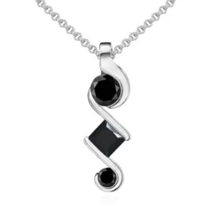 Certified Gorgeous Black Diamond Solitaire Pendant in 925 Sterling Silver- Great Design & Amazing Look