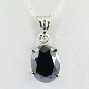 Certified Oval Shape Black Diamond Solitaire Pendant in Prong Setting, Great Sparkle & Luster