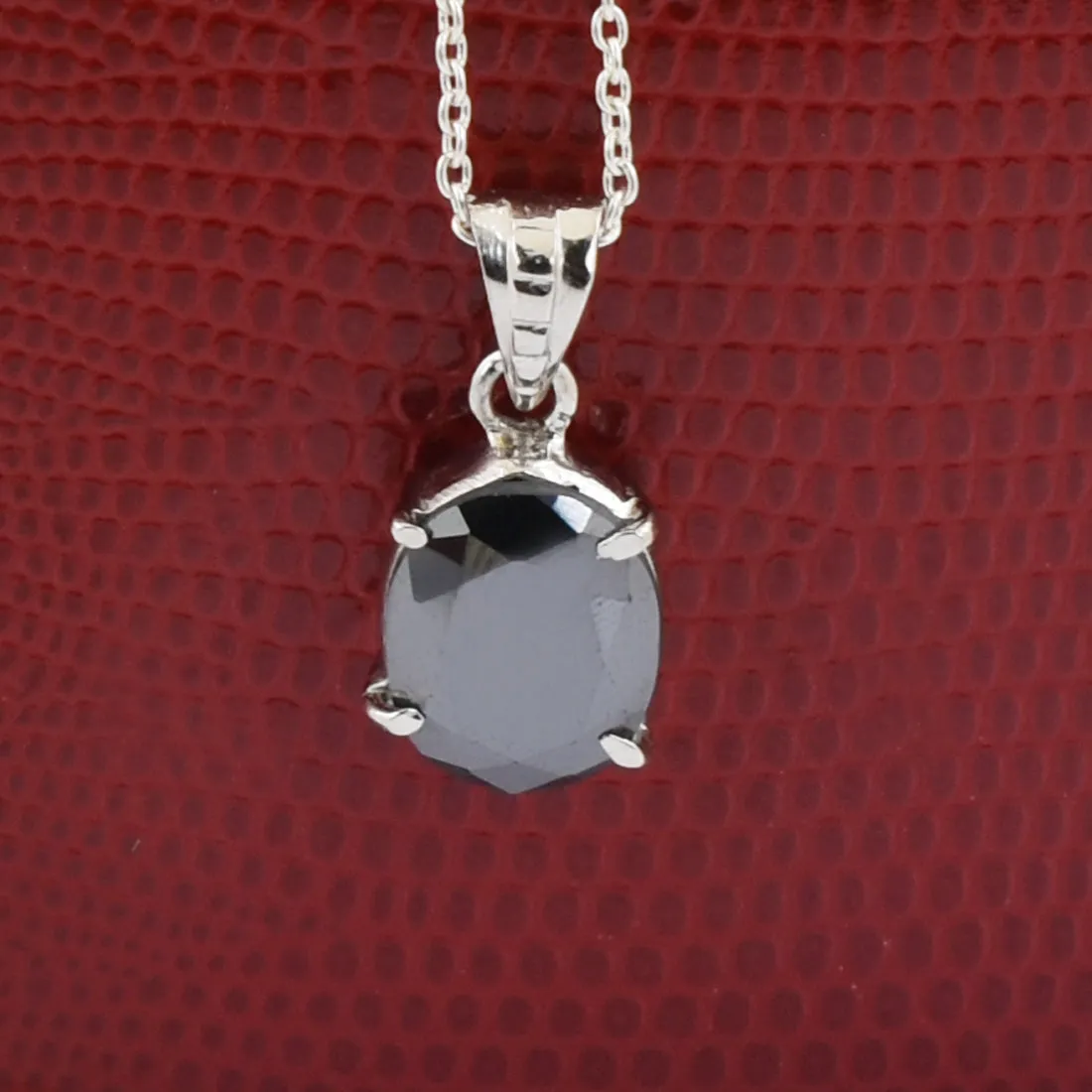 Certified Oval Shape Black Diamond Solitaire Pendant in Prong Setting, Great Sparkle & Luster