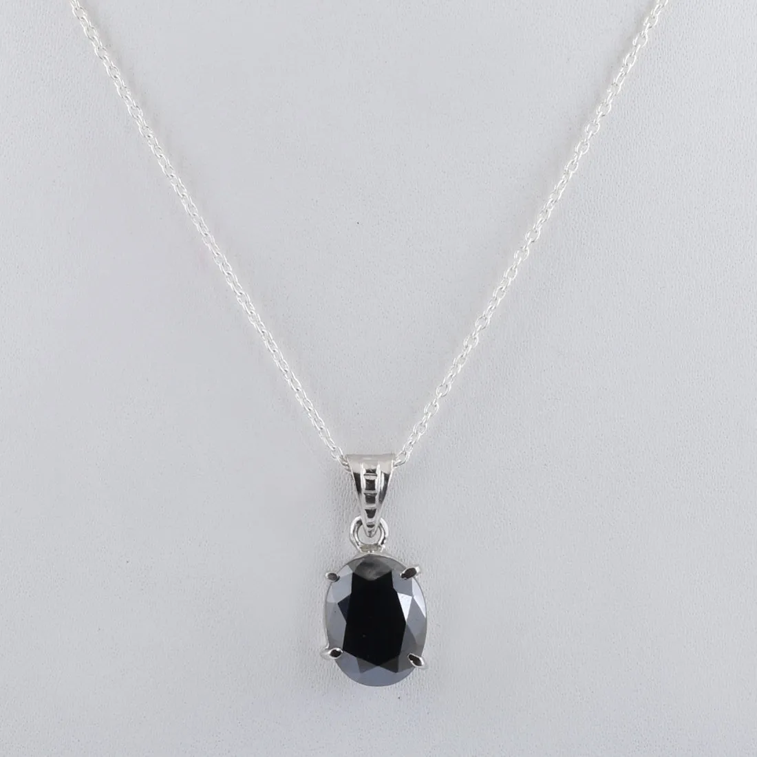 Certified Oval Shape Black Diamond Solitaire Pendant in Prong Setting, Great Sparkle & Luster