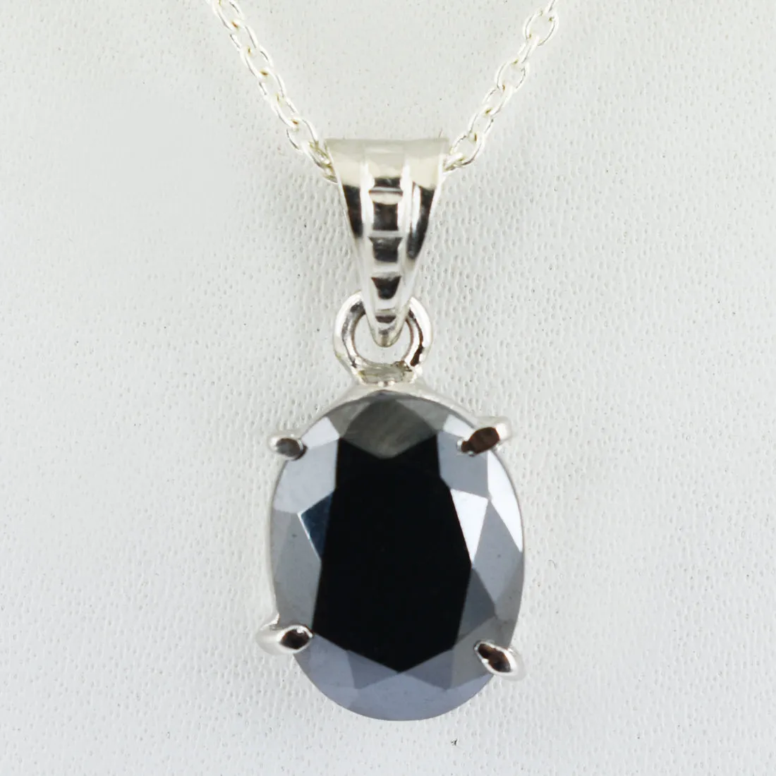 Certified Oval Shape Black Diamond Solitaire Pendant in Prong Setting, Great Sparkle & Luster