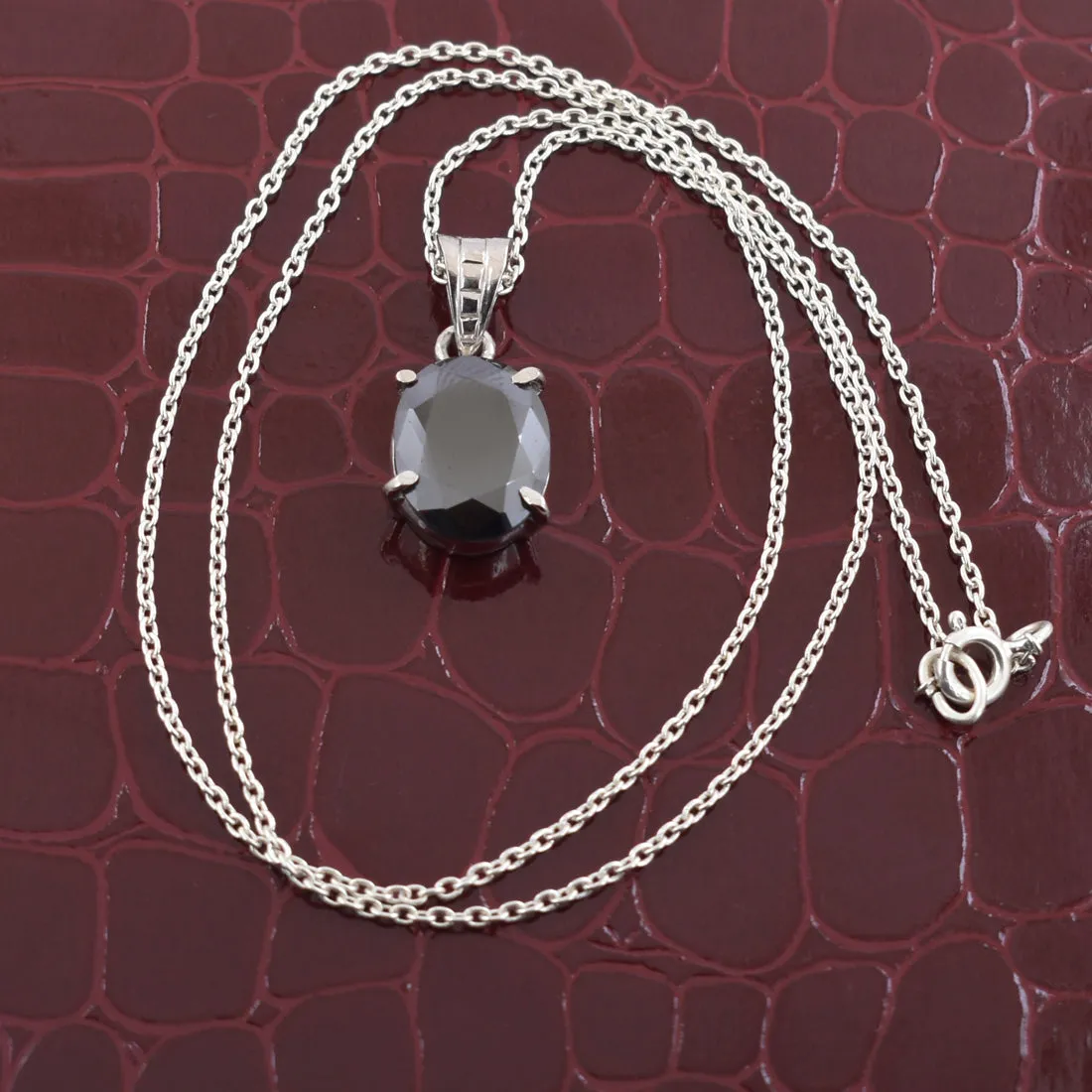 Certified Oval Shape Black Diamond Solitaire Pendant in Prong Setting, Great Sparkle & Luster