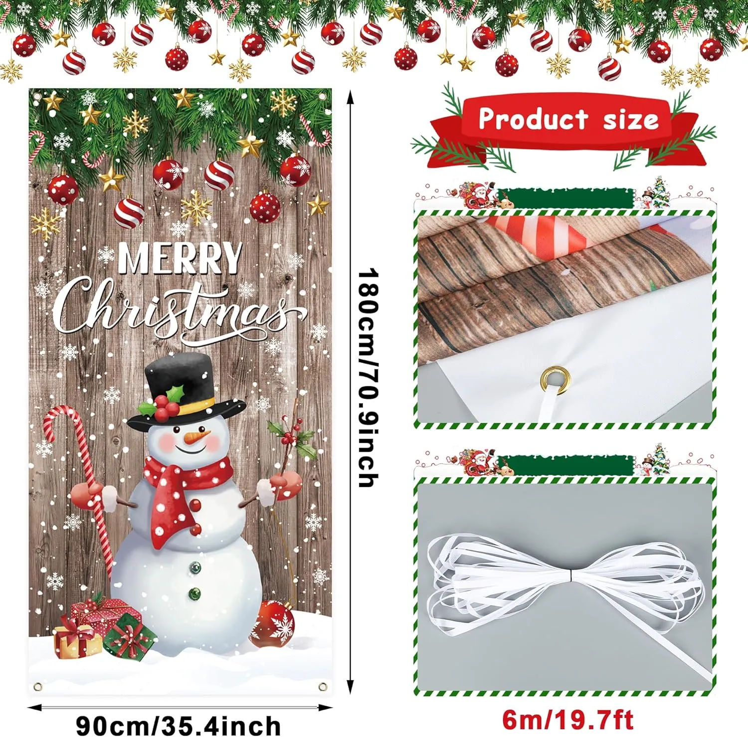Christmas Front Door Cover Snowman Door Cover Banner Merry Christmas Door Han...