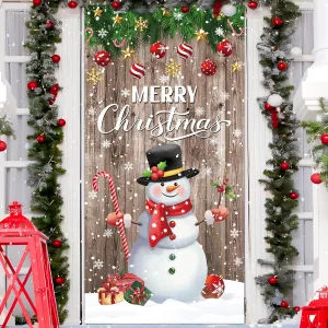 Christmas Front Door Cover Snowman Door Cover Banner Merry Christmas Door Han...