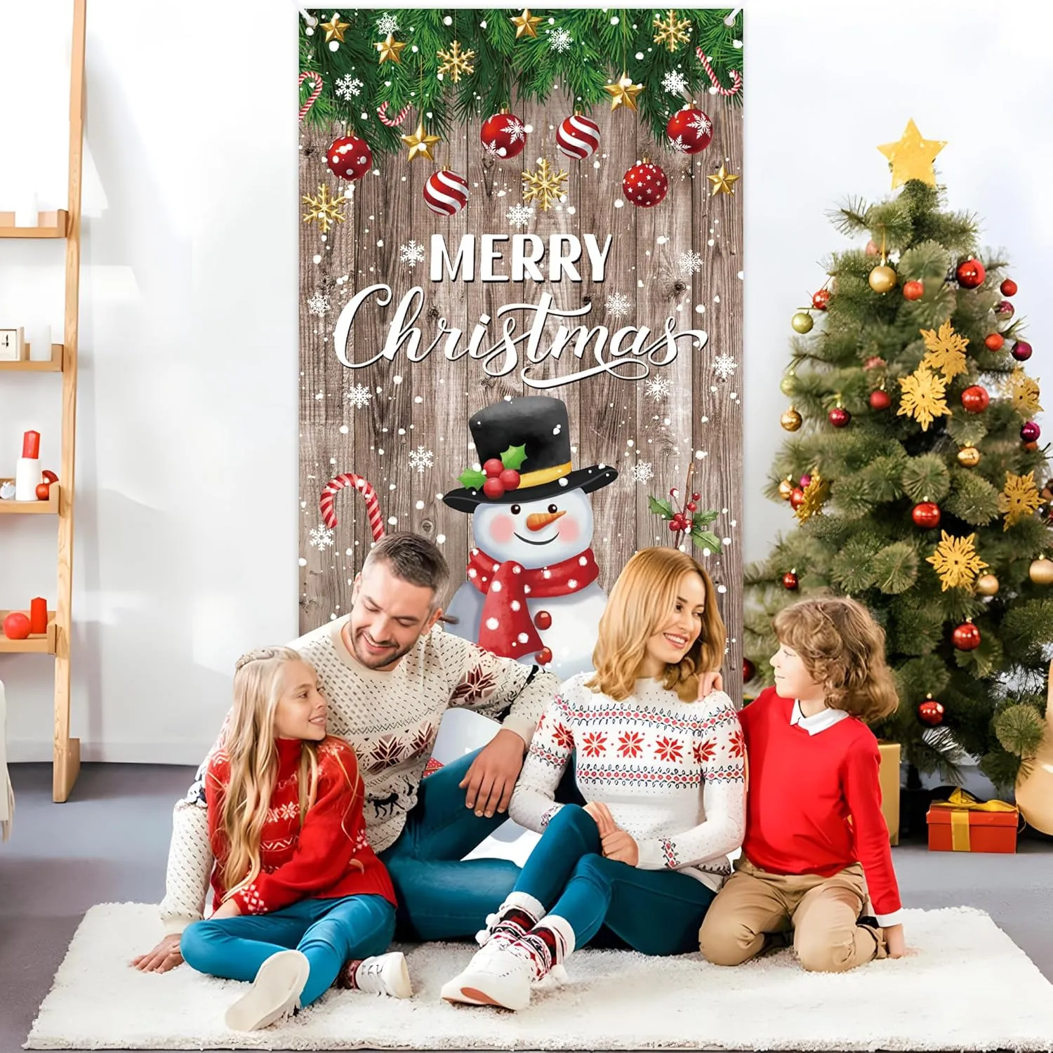 Christmas Front Door Cover Snowman Door Cover Banner Merry Christmas Door Han...