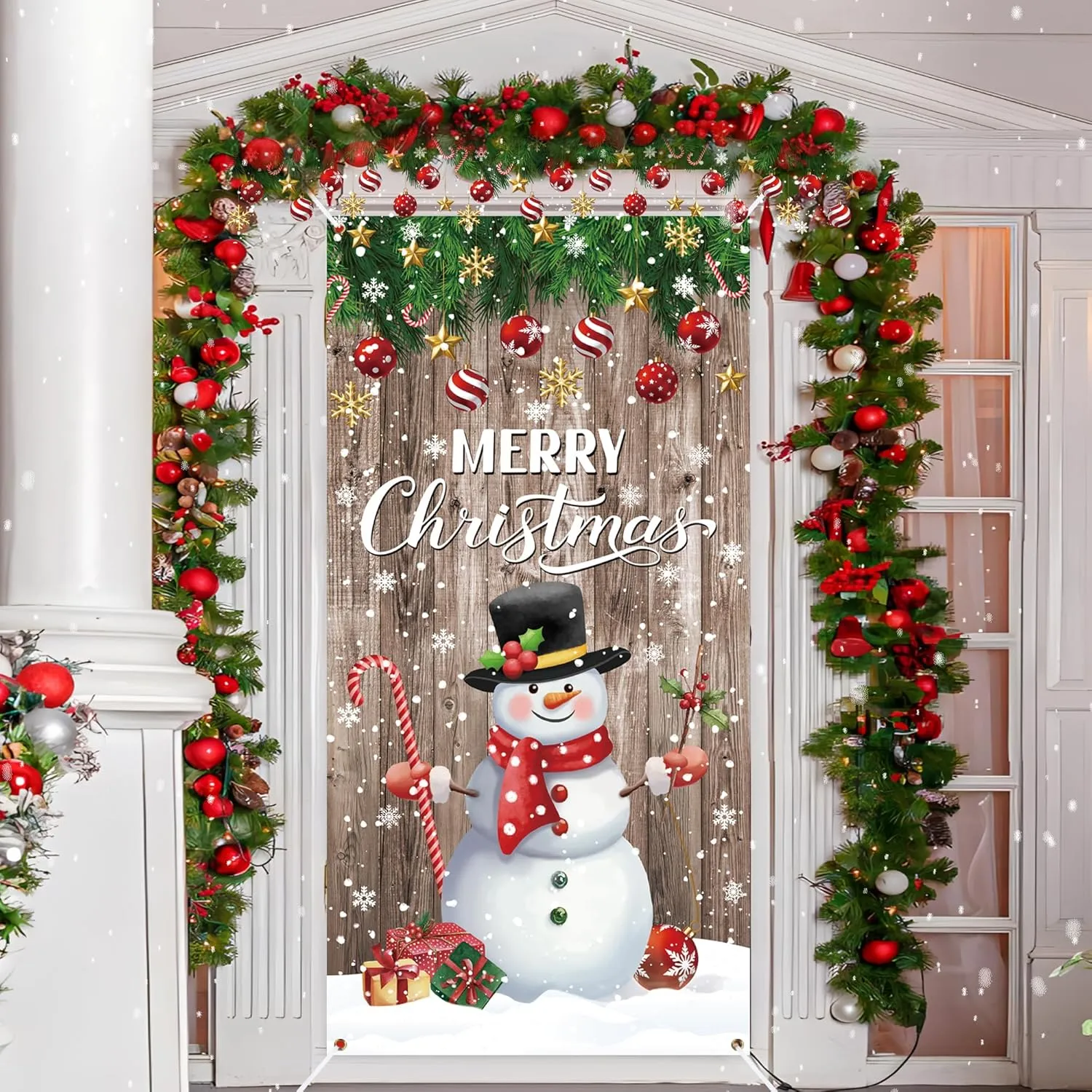 Christmas Front Door Cover Snowman Door Cover Banner Merry Christmas Door Han...