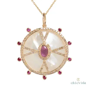 Classical Mother Of Pearl Pendant With Rubies