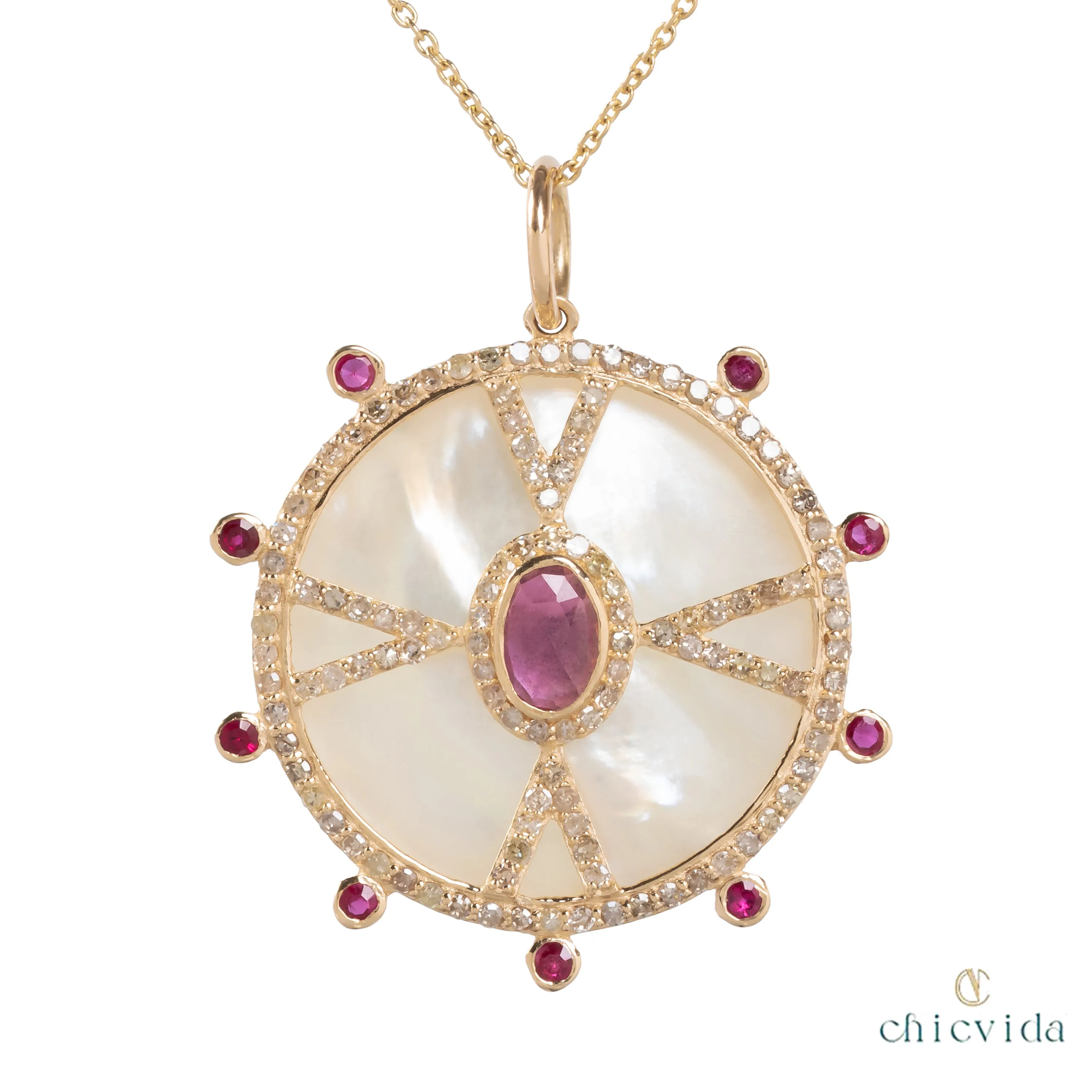 Classical Mother Of Pearl Pendant With Rubies