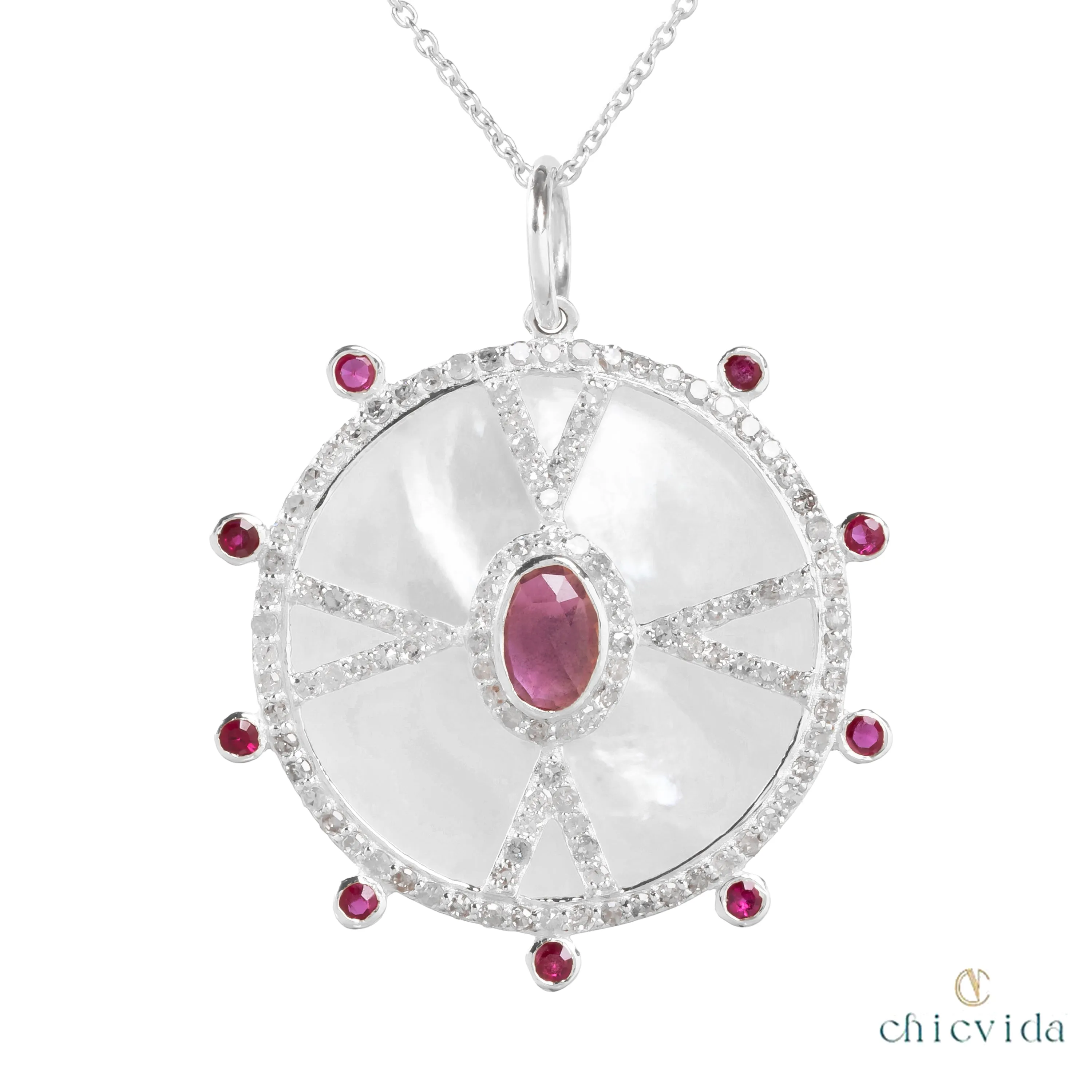 Classical Mother Of Pearl Pendant With Rubies