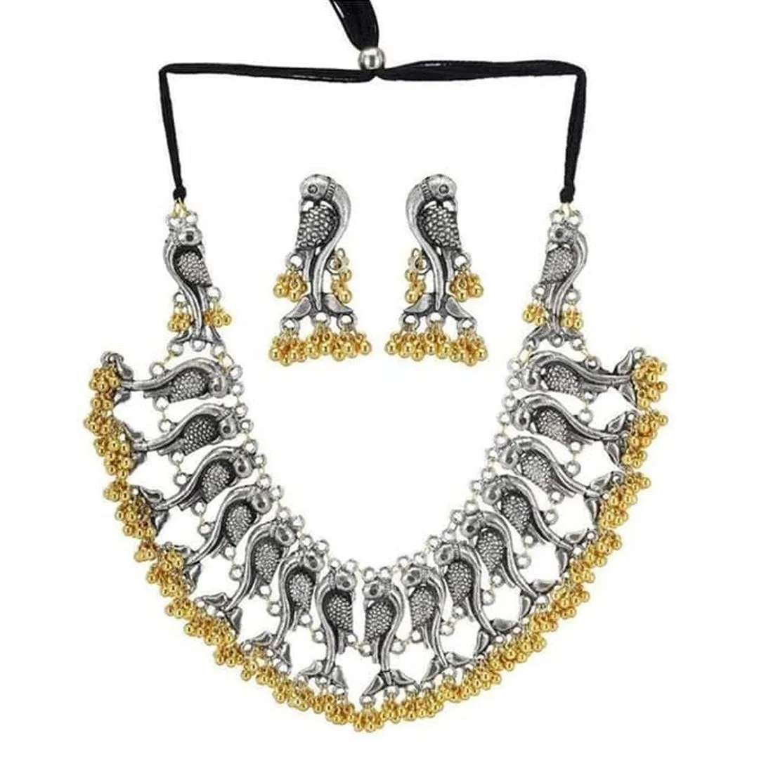 Combo of 2 Oxidised Silver Peacock and Hanging Jewelry Set