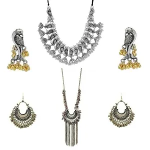 Combo of 2 Oxidised Silver Peacock and Hanging Jewelry Set