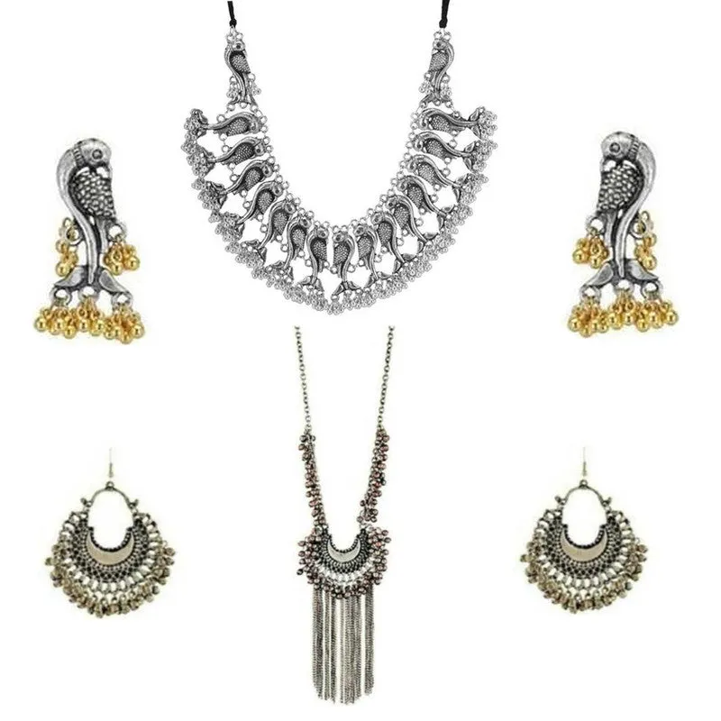Combo of 2 Oxidised Silver Peacock and Hanging Jewelry Set