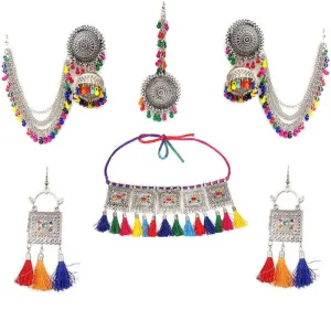 Combo of Multicolor Jewelry set Bahubali Earrings With Maang Tikka