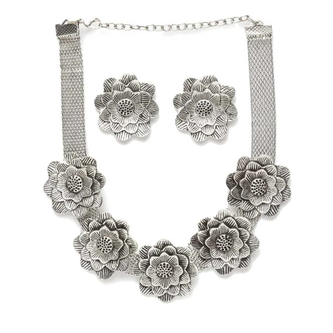 Combo of Oxidised Silver Hanging Earrings and Jewelry set