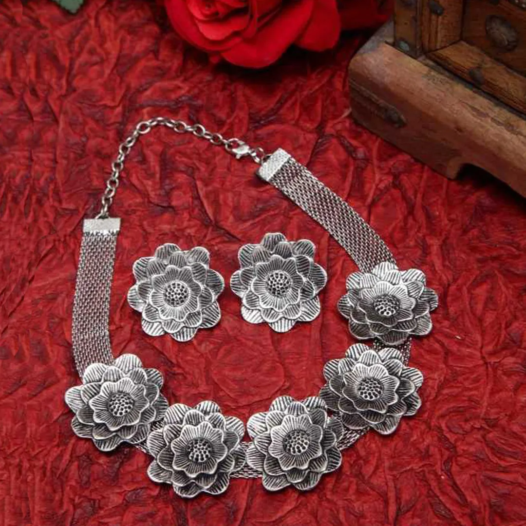 Combo of Oxidised Silver Hanging Earrings and Jewelry set