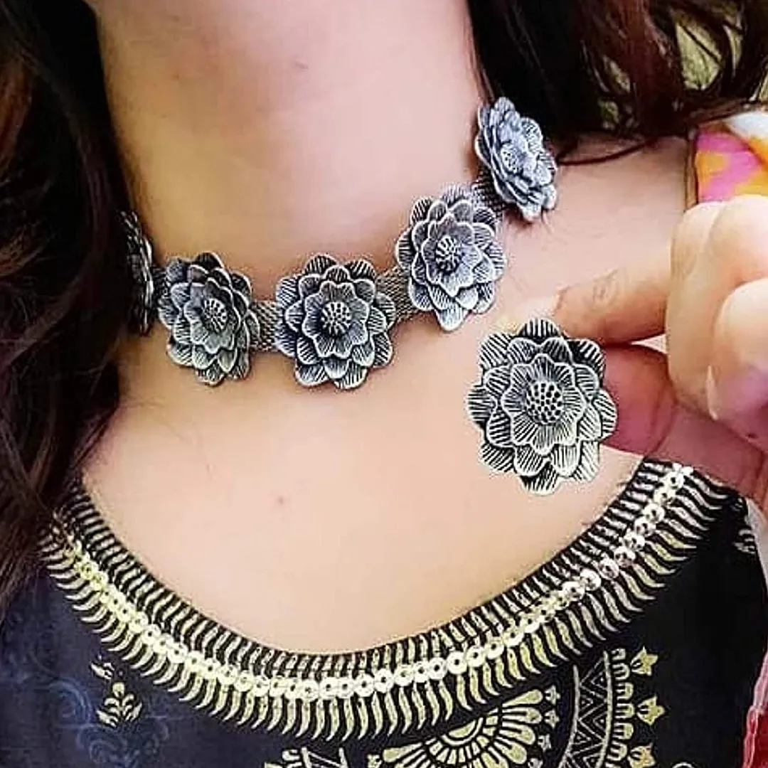 Combo of Oxidised Silver Hanging Earrings and Jewelry set