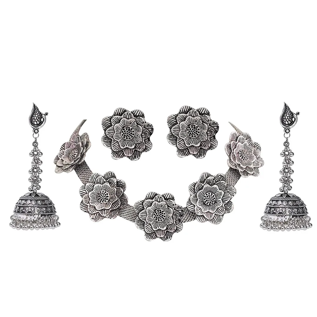 Combo of Oxidised Silver Hanging Earrings and Jewelry set