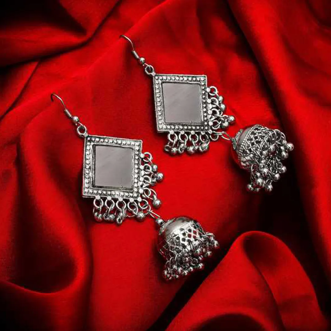 Combo of Silver Mirror Earrings and Hanging Bangle Bracelet