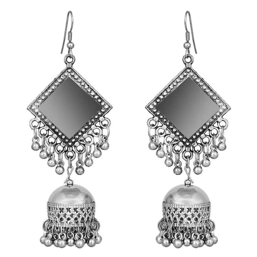 Combo of Silver Mirror Earrings and Hanging Bangle Bracelet