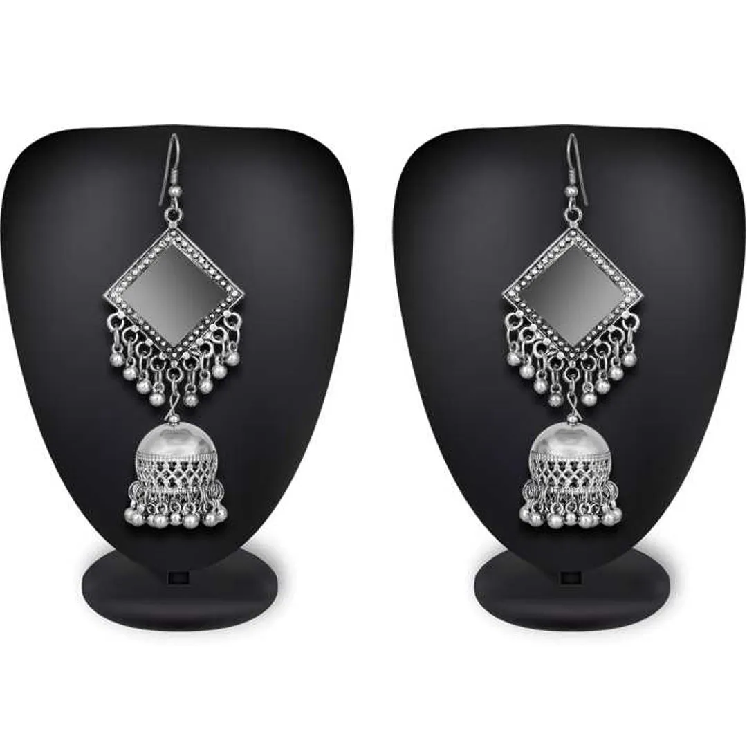 Combo of Silver Mirror Earrings and Hanging Bangle Bracelet